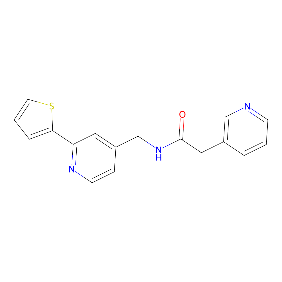 2-(pyridin-3-yl)-N-((2-(thiophen-2-yl)pyridin-4-yl)methyl)acetamide molecular structure, CAS 2034437-01-7
