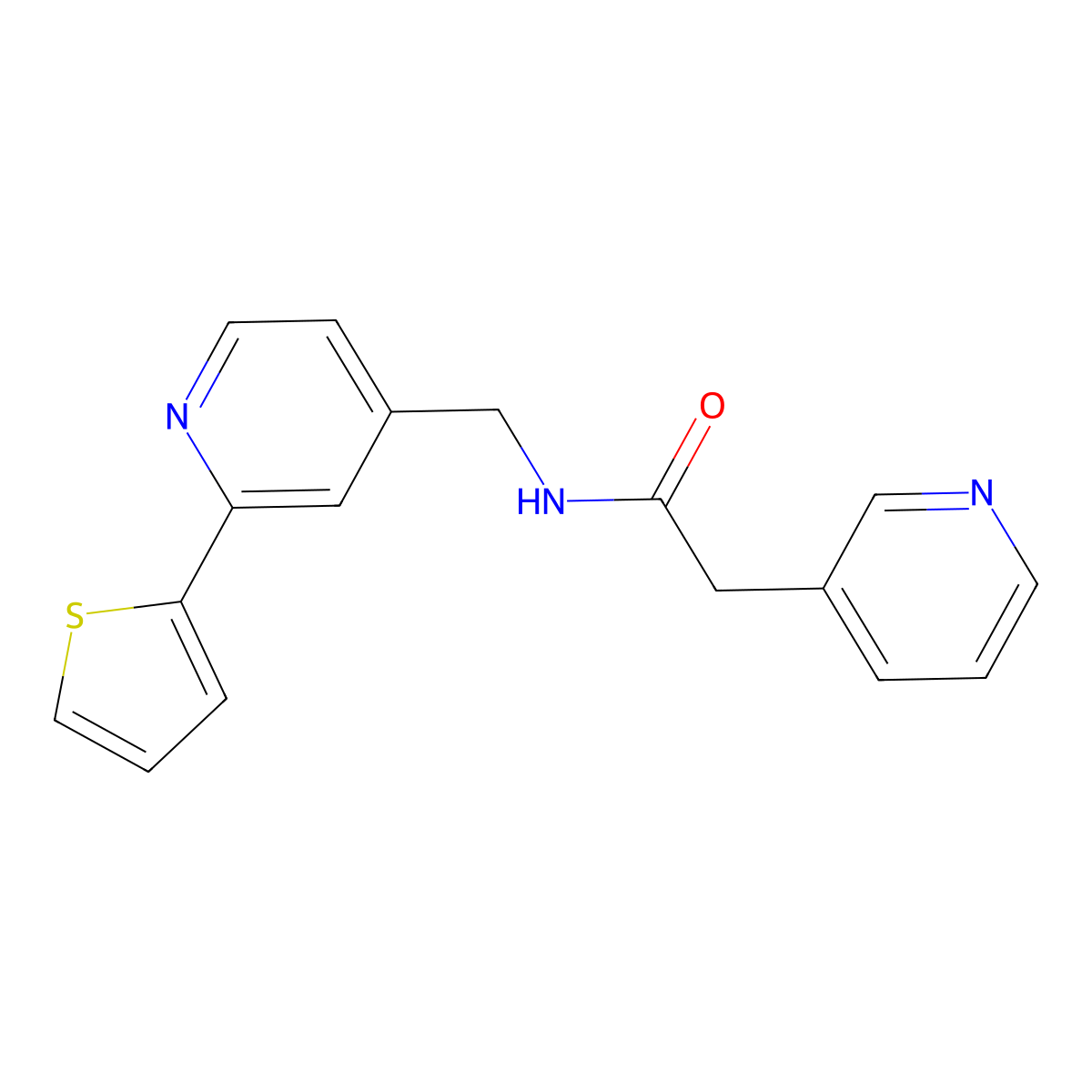 2-(pyridin-3-yl)-N-((2-(thiophen-2-yl)pyridin-4-yl)methyl)acetamide molecular structure, CAS 2034437-01-7