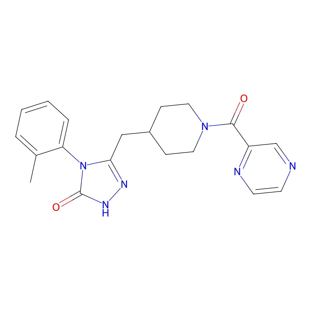 3-((1-(pyrazine-2-carbonyl)piperidin-4-yl)methyl)-4-(o-tolyl)-1H-1,2,4-triazol-5(4H)-one molecular structure, CAS 2034437-03-9