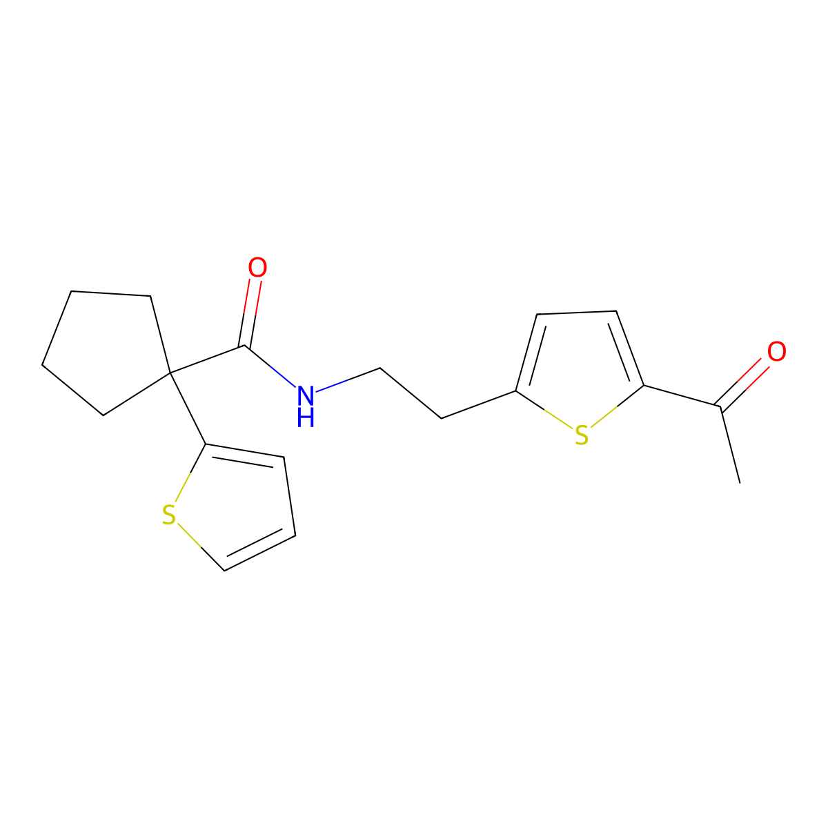 N-(2-(5-acetylthiophen-2-yl)ethyl)-1-(thiophen-2-yl)cyclopentanecarboxamide molecular structure, CAS 2034437-04-0