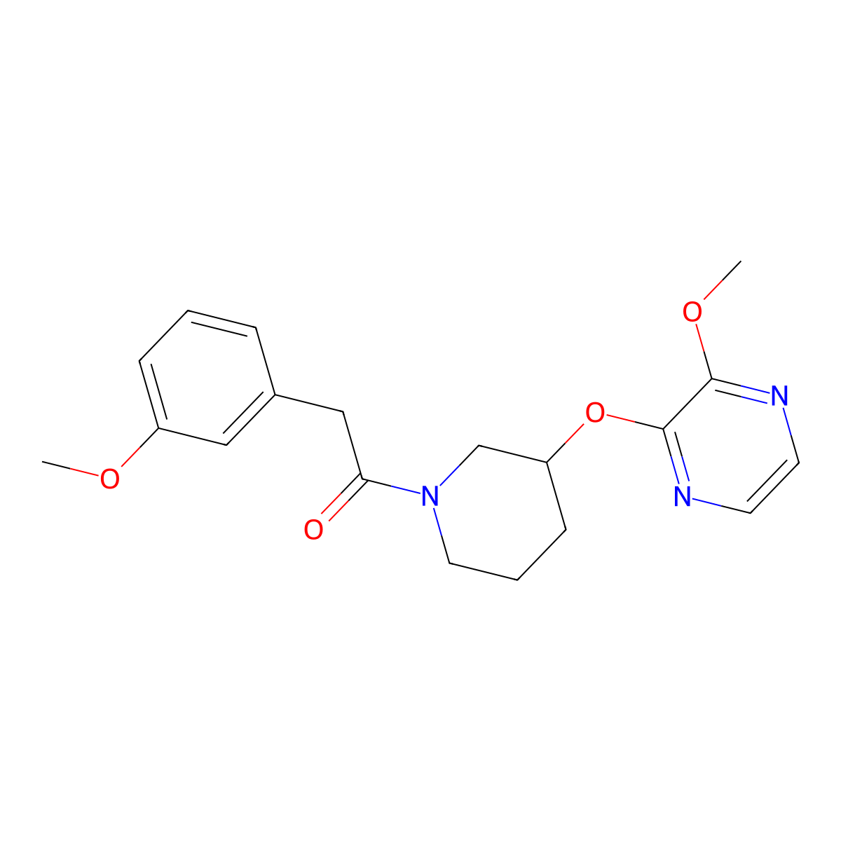 2-(3-Methoxyphenyl)-1-(3-((3-methoxypyrazin-2-yl)oxy)piperidin-1-yl)ethanone molecular structure, CAS 2034437-05-1