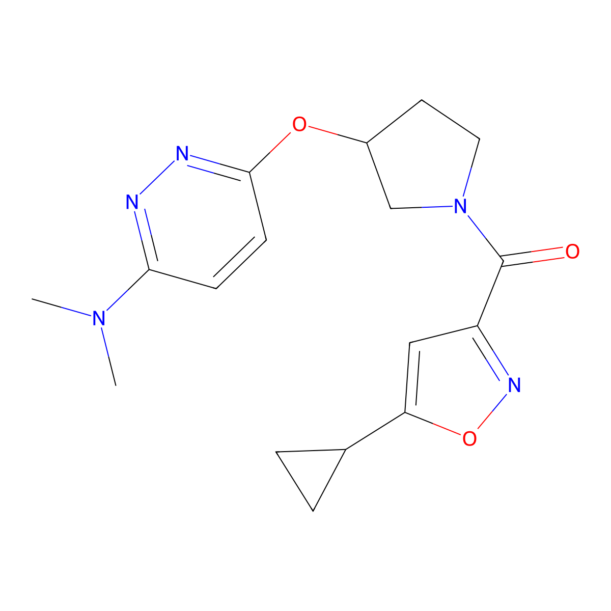 (5-Cyclopropylisoxazol-3-yl)(3-((6-(dimethylamino)pyridazin-3-yl)oxy)pyrrolidin-1-yl)methanone molecular structure, CAS 2034437-08-4
