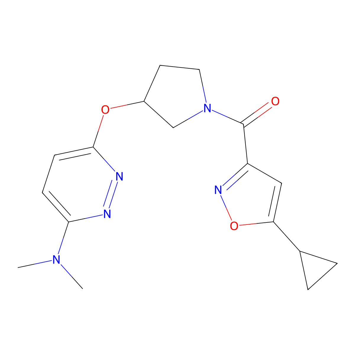 (5-Cyclopropylisoxazol-3-yl)(3-((6-(dimethylamino)pyridazin-3-yl)oxy)pyrrolidin-1-yl)methanone molecular structure, CAS 2034437-08-4