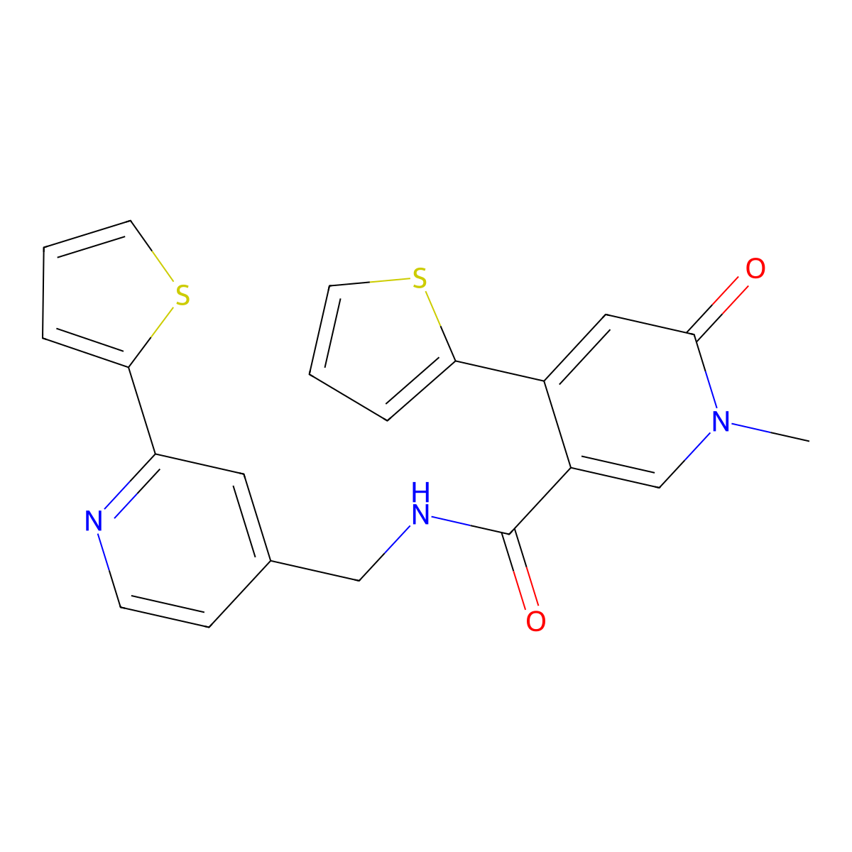 1-methyl-6-oxo-4-(thiophen-2-yl)-N-((2-(thiophen-2-yl)pyridin-4-yl)methyl)-1,6-dihydropyridine-3-carboxamide molecular structure, CAS 2034437-10-8