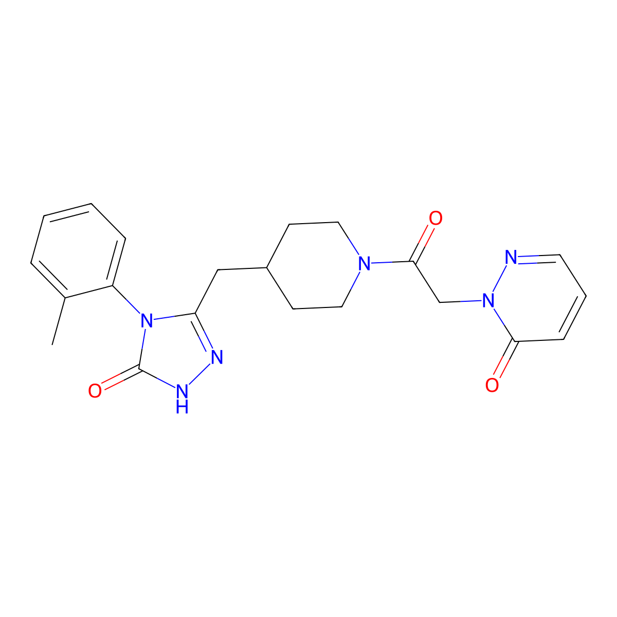 2-(2-oxo-2-(4-((5-oxo-4-(o-tolyl)-4,5-dihydro-1H-1,2,4-triazol-3-yl)methyl)piperidin-1-yl)ethyl)pyridazin-3(2H)-one molecular structure, CAS 2034437-17-5