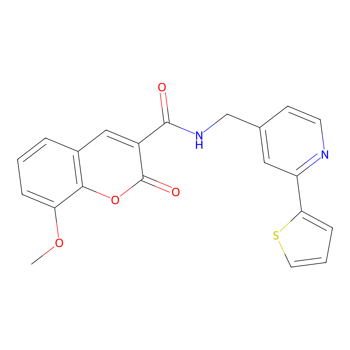 8-methoxy-2-oxo-N-((2-(thiophen-2-yl)pyridin-4-yl)methyl)-2H-chromene-3-carboxamide molecular structure, CAS 2034437-18-6