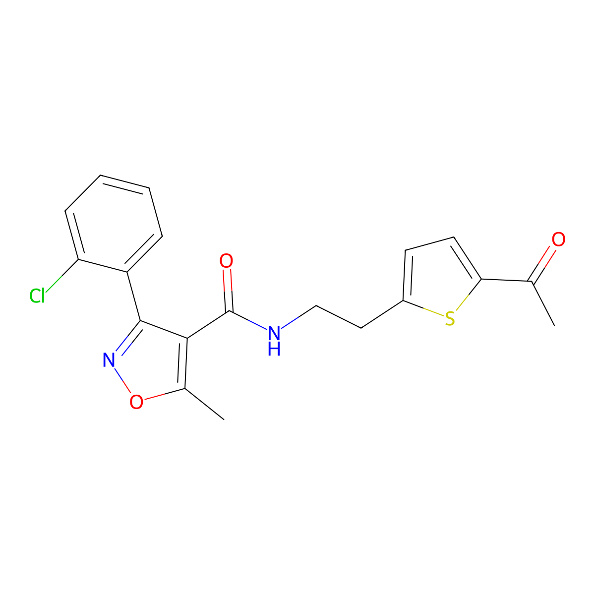 N-(2-(5-acetylthiophen-2-yl)ethyl)-3-(2-chlorophenyl)-5-methylisoxazole-4-carboxamide molecular structure, CAS 2034437-25-5