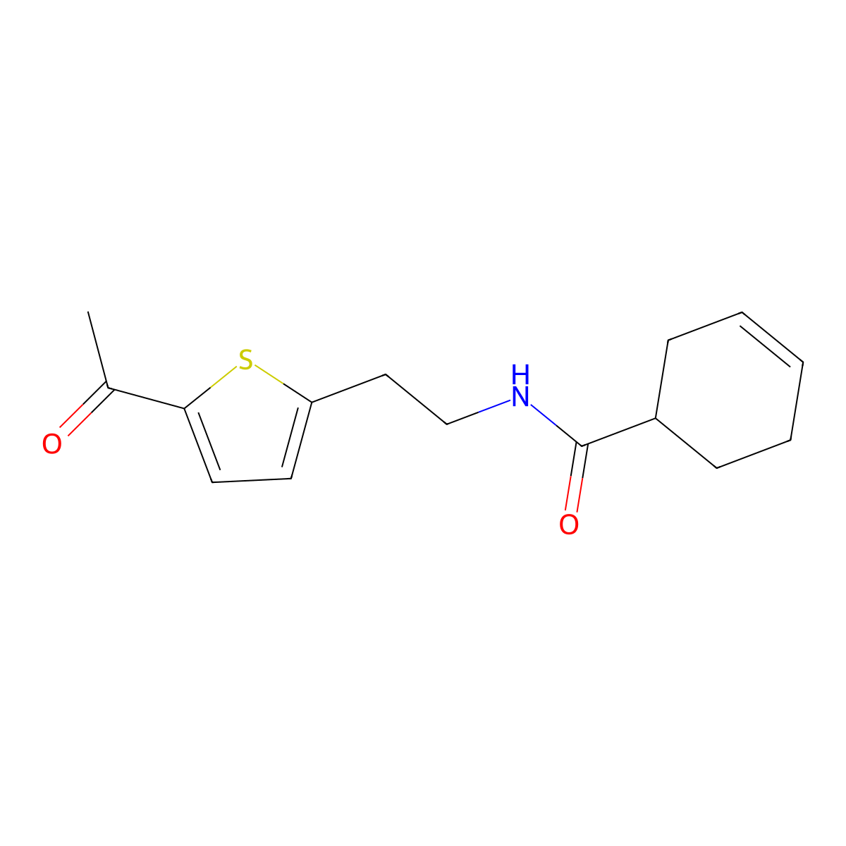 N-(2-(5-acetylthiophen-2-yl)ethyl)cyclohex-3-enecarboxamide molecular structure, CAS 2034437-29-9