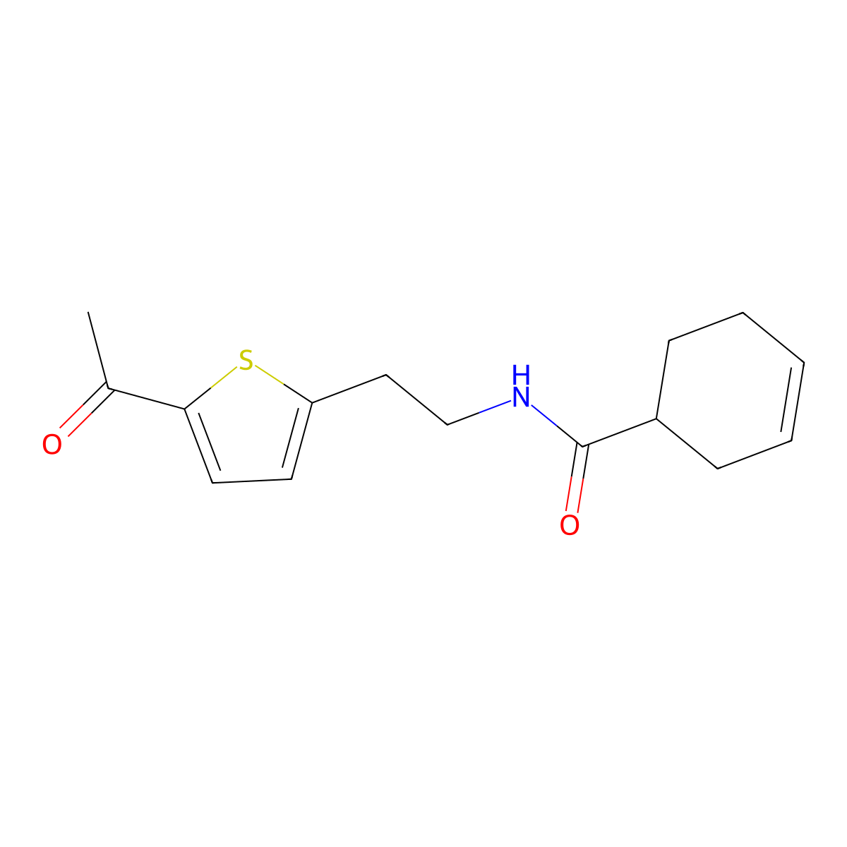N-(2-(5-acetylthiophen-2-yl)ethyl)cyclohex-3-enecarboxamide molecular structure, CAS 2034437-29-9