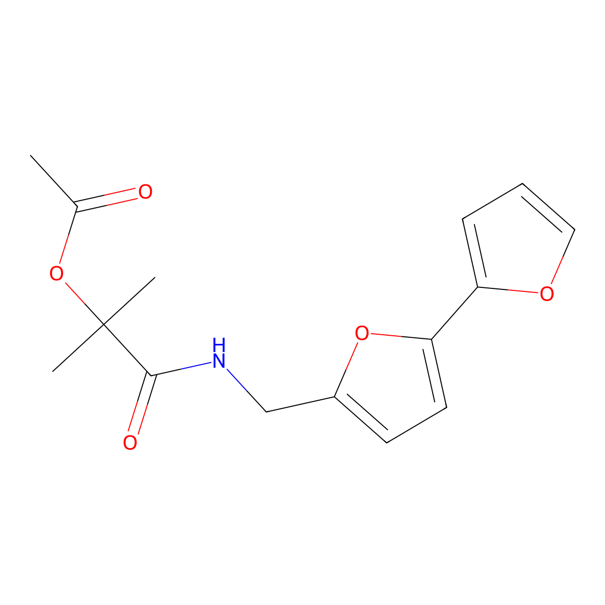 1-(([2,2'-Bifuran]-5-ylmethyl)amino)-2-methyl-1-oxopropan-2-yl acetate molecular structure, CAS 2034437-35-7