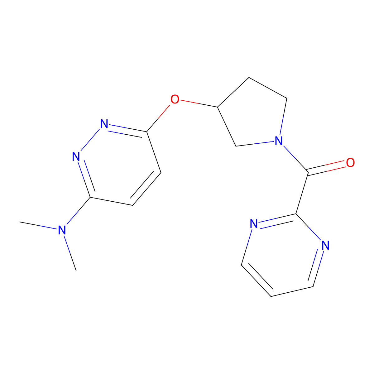 (3-((6-(Dimethylamino)pyridazin-3-yl)oxy)pyrrolidin-1-yl)(pyrimidin-2-yl)methanone molecular structure, CAS 2034437-46-0