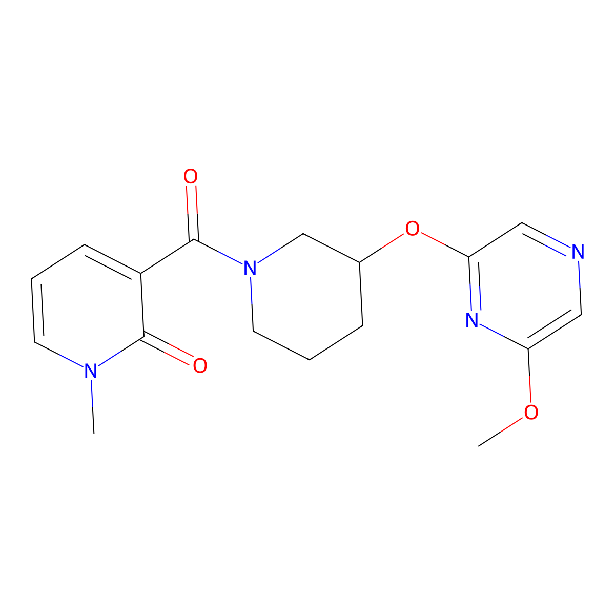 3-(3-((6-methoxypyrazin-2-yl)oxy)piperidine-1-carbonyl)-1-methylpyridin-2(1H)-one molecular structure, CAS 2034437-51-7