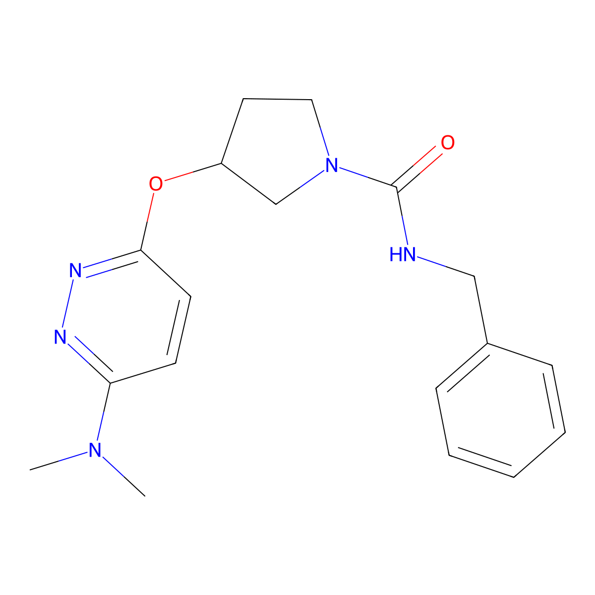 N-benzyl-3-((6-(dimethylamino)pyridazin-3-yl)oxy)pyrrolidine-1-carboxamide molecular structure, CAS 2034437-55-1