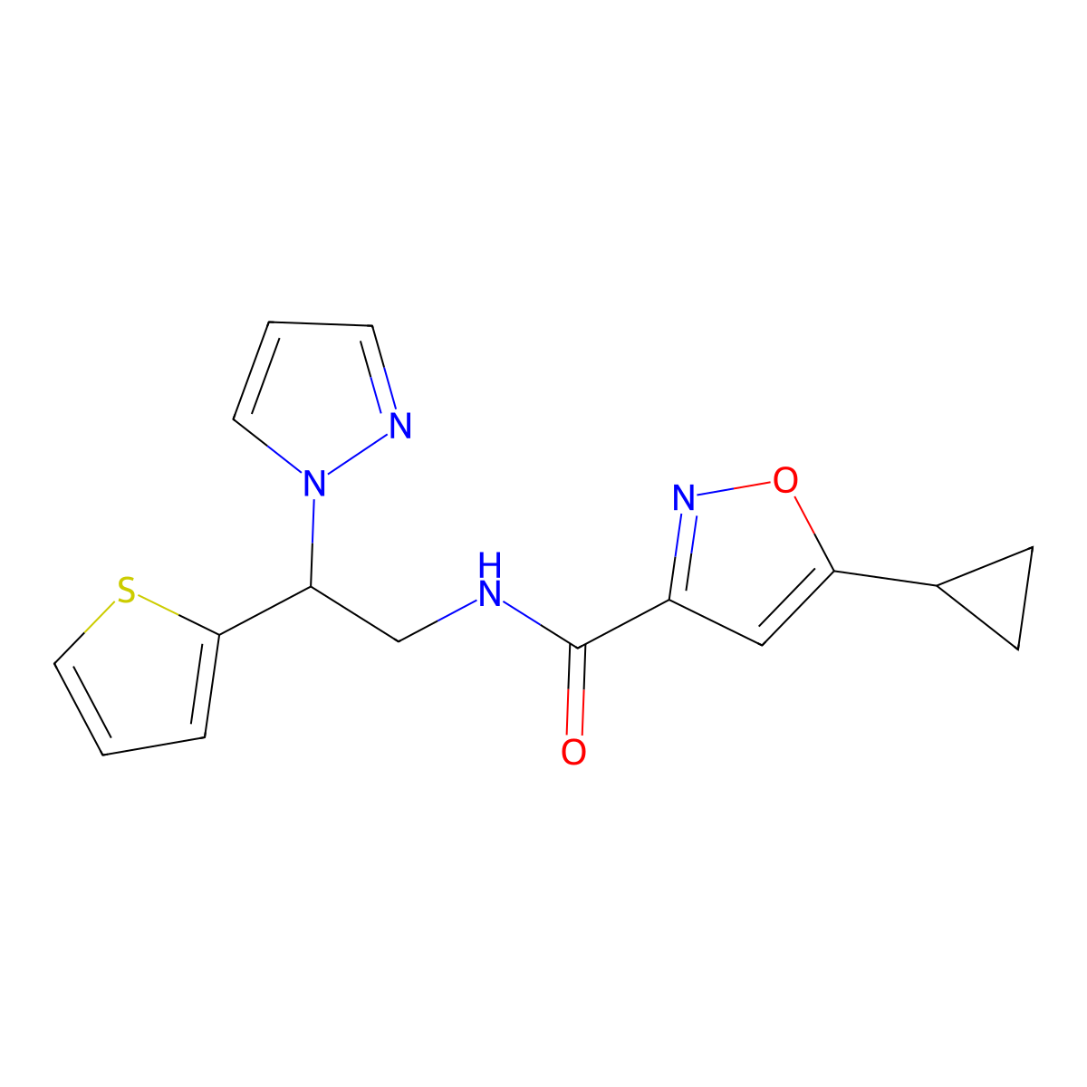 N-(2-(1H-pyrazol-1-yl)-2-(thiophen-2-yl)ethyl)-5-cyclopropylisoxazole-3-carboxamide molecular structure, CAS 2034437-56-2