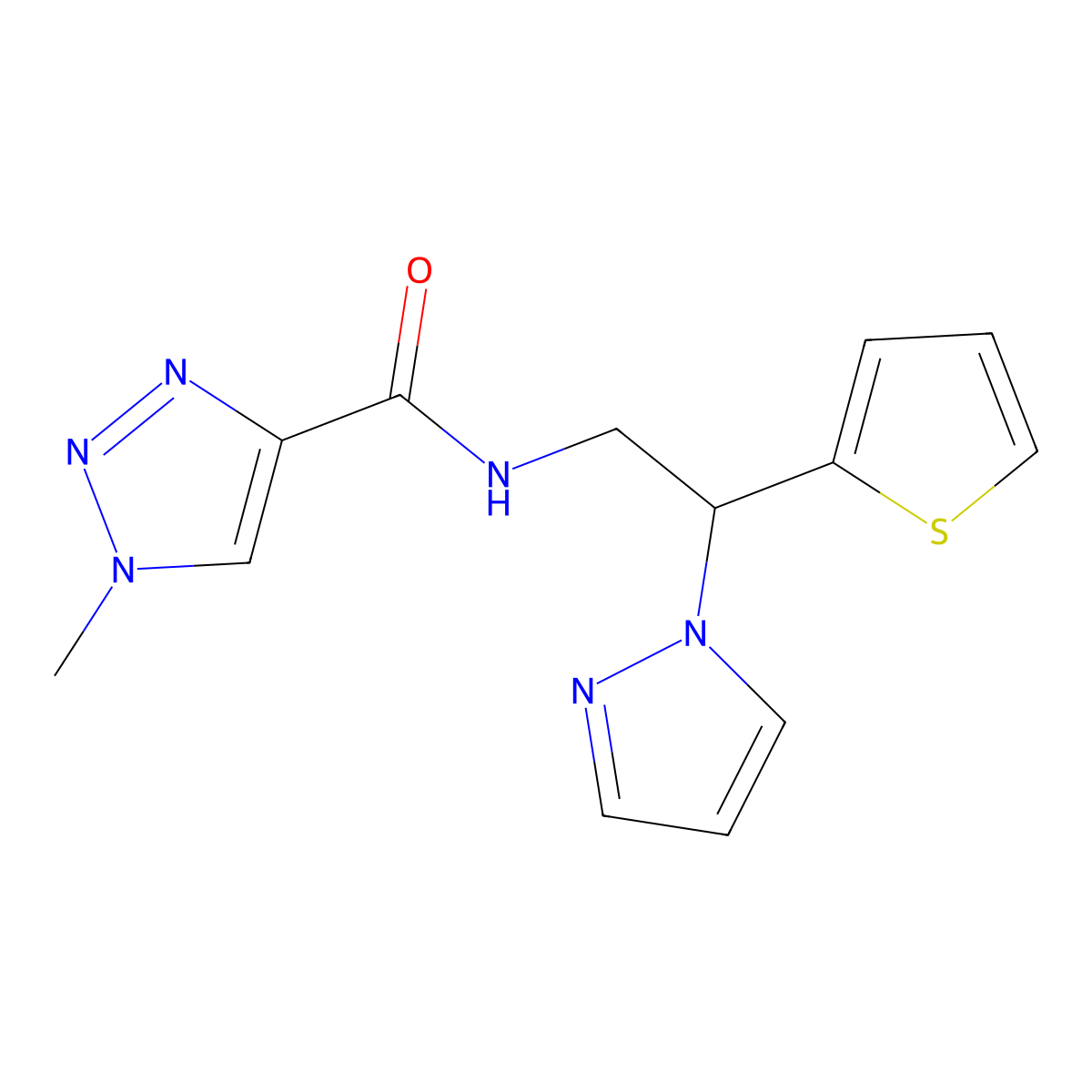 N-(2-(1H-pyrazol-1-yl)-2-(thiophen-2-yl)ethyl)-1-methyl-1H-1,2,3-triazole-4-carboxamide molecular structure, CAS 2034437-61-9