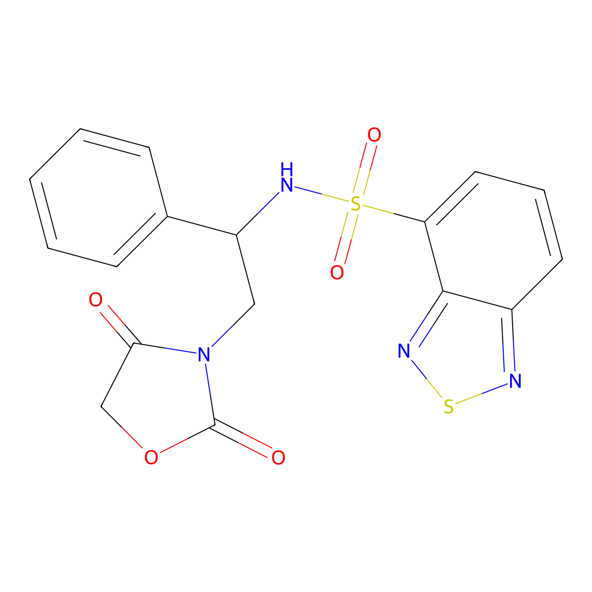 N-(2-(2,4-dioxooxazolidin-3-yl)-1-phenylethyl)benzo[c][1,2,5]thiadiazole-4-sulfonamide molecular structure, CAS 2034437-67-5