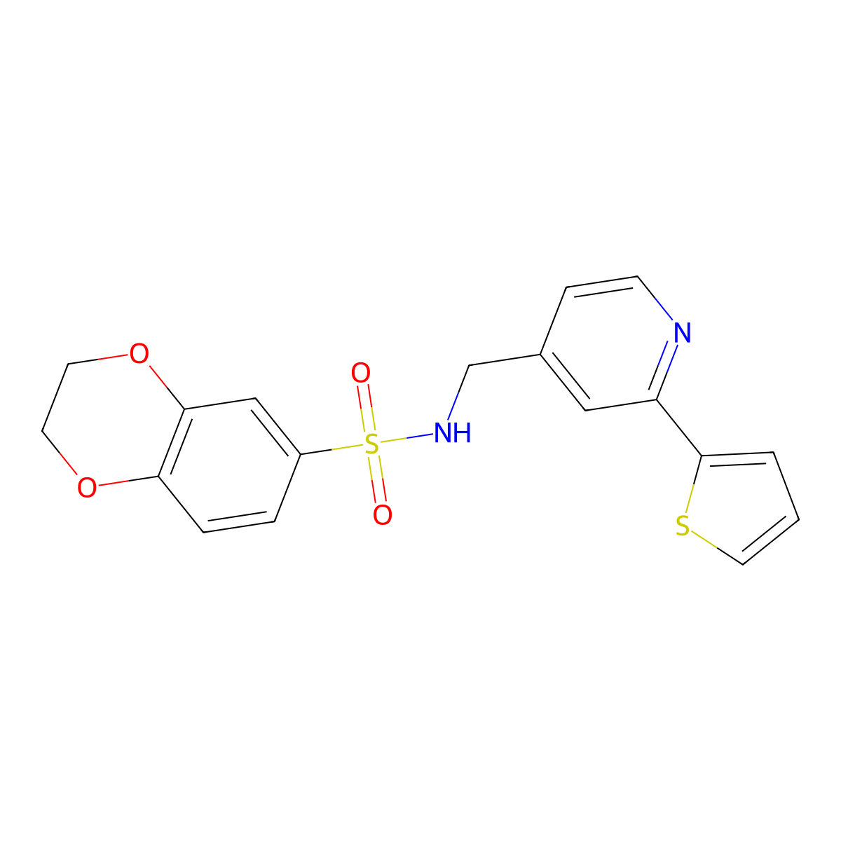 N-((2-(thiophen-2-yl)pyridin-4-yl)methyl)-2,3-dihydrobenzo[b][1,4]dioxine-6-sulfonamide molecular structure, CAS 2034437-68-6