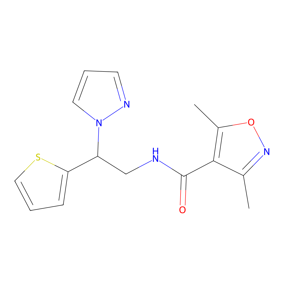 N-(2-(1H-pyrazol-1-yl)-2-(thiophen-2-yl)ethyl)-3,5-dimethylisoxazole-4-carboxamide molecular structure, CAS 2034437-72-2