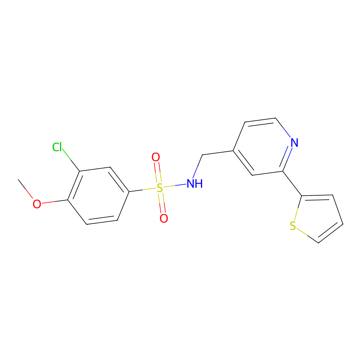 3-chloro-4-methoxy-N-((2-(thiophen-2-yl)pyridin-4-yl)methyl)benzenesulfonamide molecular structure, CAS 2034437-74-4