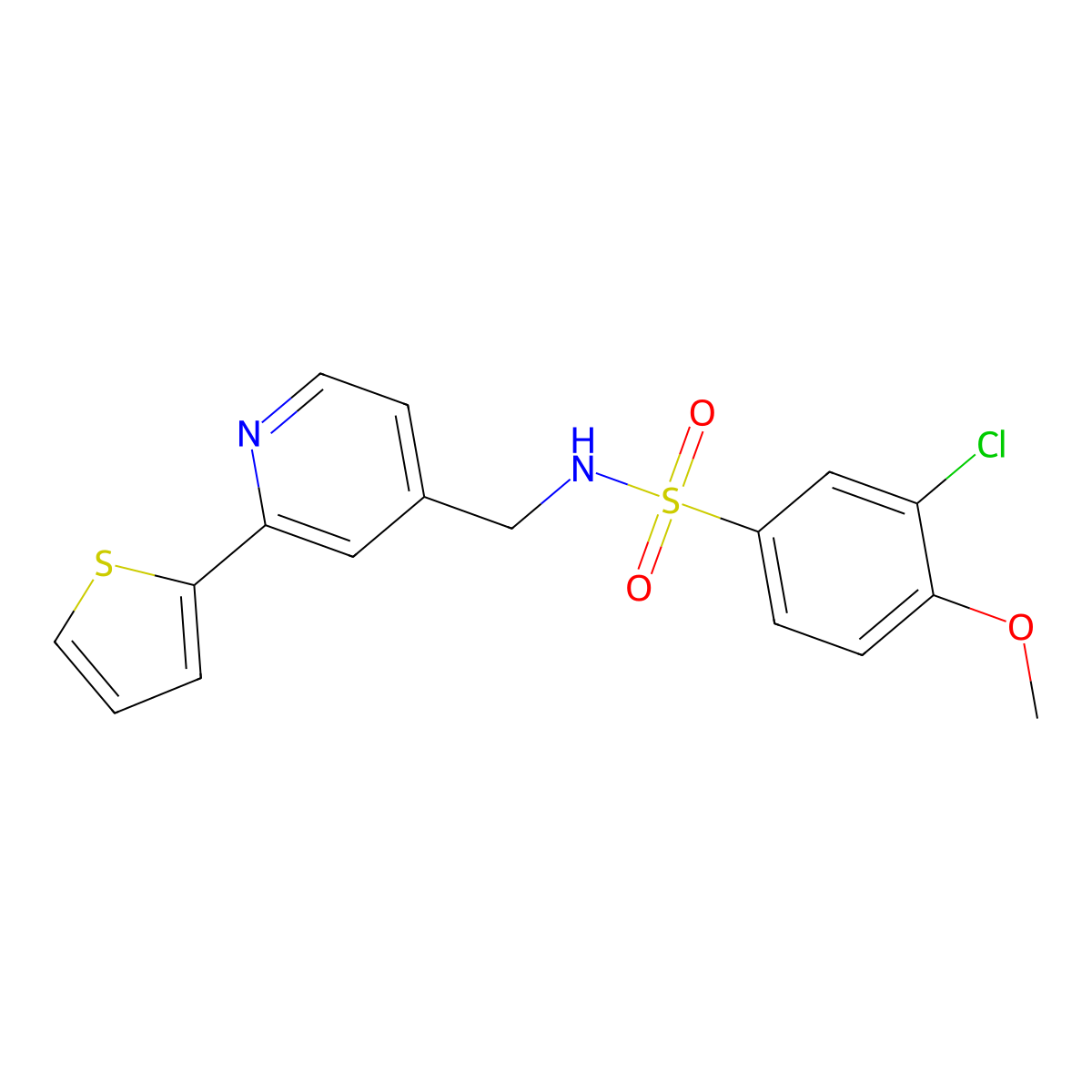3-chloro-4-methoxy-N-((2-(thiophen-2-yl)pyridin-4-yl)methyl)benzenesulfonamide molecular structure, CAS 2034437-74-4