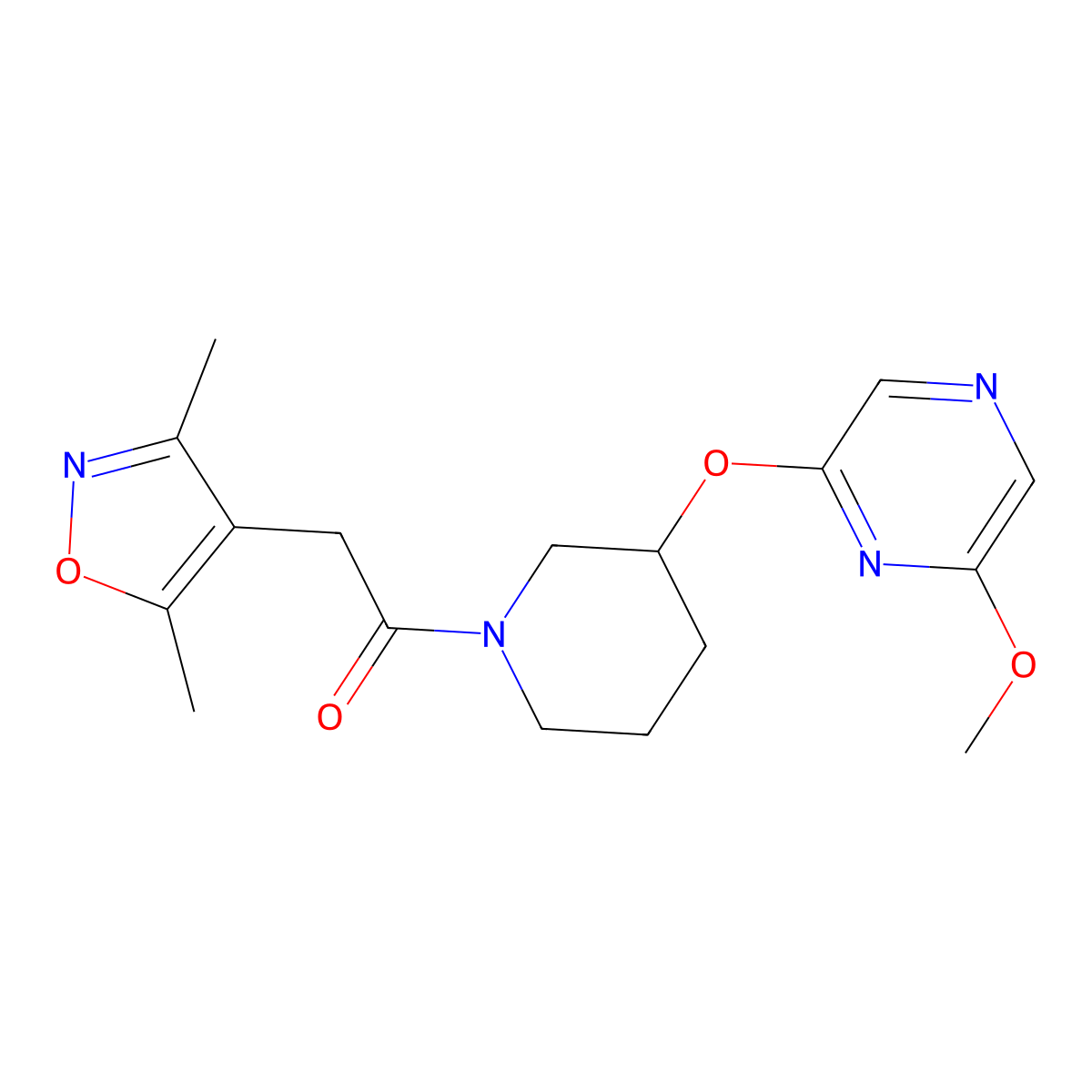 2-(3,5-Dimethylisoxazol-4-yl)-1-(3-((6-methoxypyrazin-2-yl)oxy)piperidin-1-yl)ethanone molecular structure, CAS 2034437-75-5