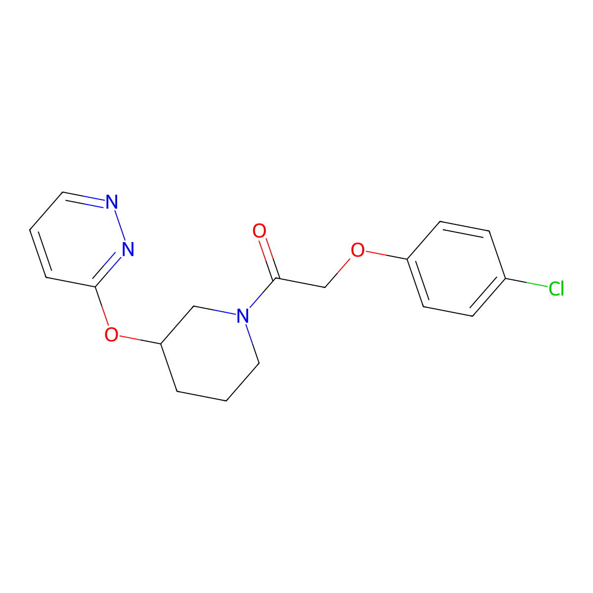 2-(4-Chlorophenoxy)-1-(3-(pyridazin-3-yloxy)piperidin-1-yl)ethanone molecular structure, CAS 2034437-76-6