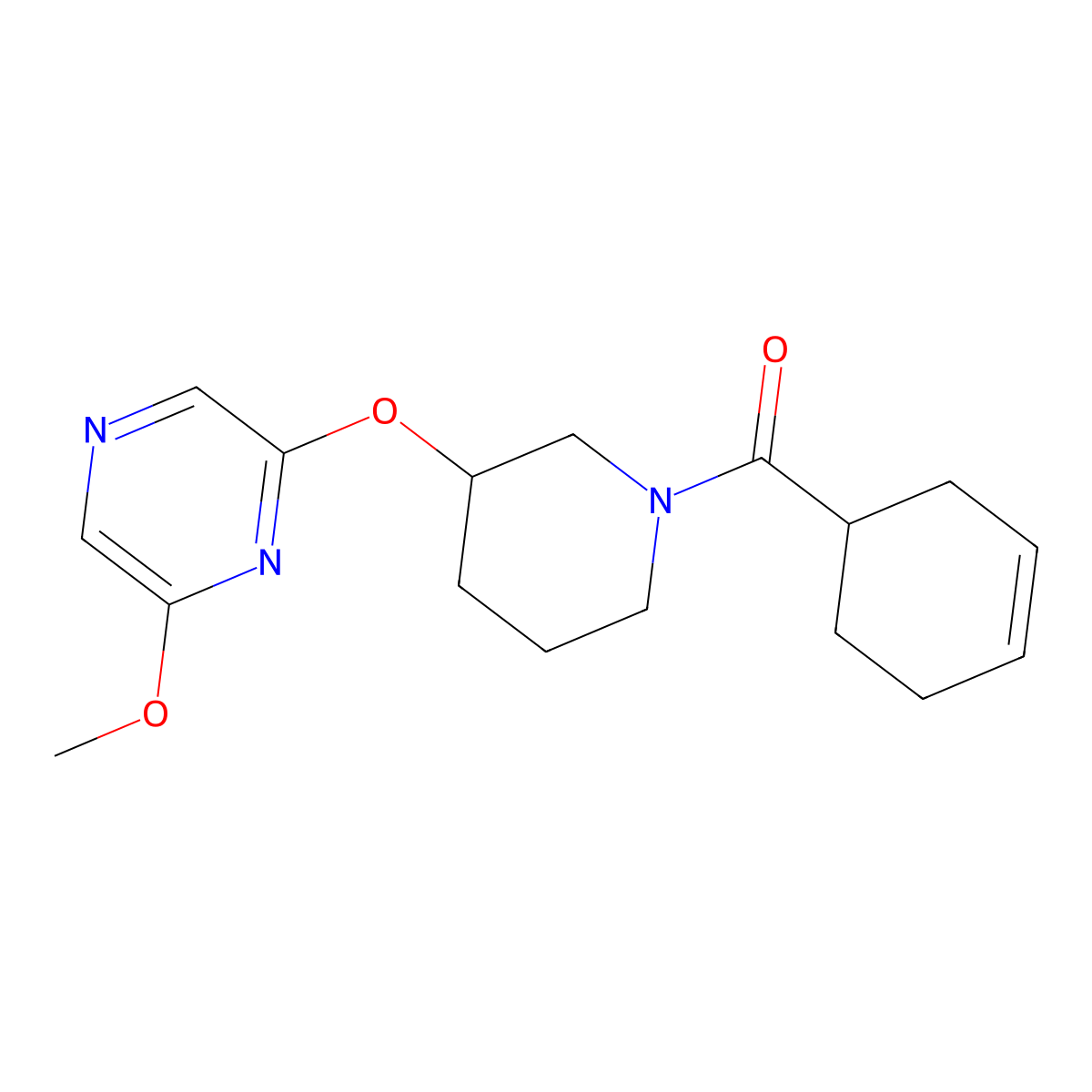 Cyclohex-3-en-1-yl(3-((6-methoxypyrazin-2-yl)oxy)piperidin-1-yl)methanone molecular structure, CAS 2034437-82-4