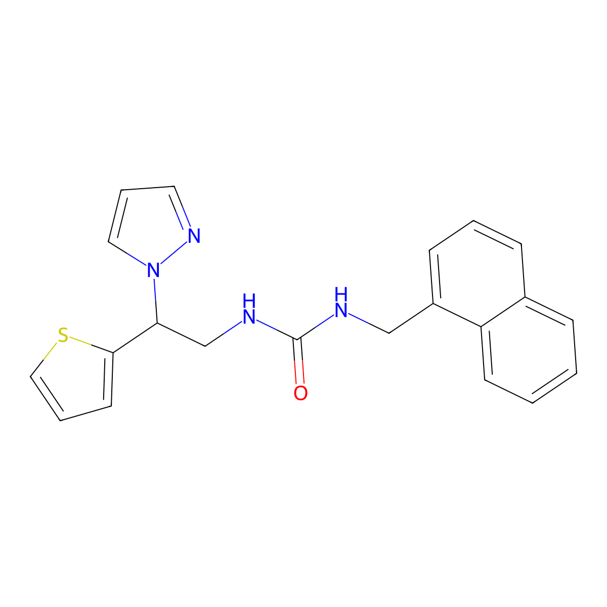 1-(2-(1H-pyrazol-1-yl)-2-(thiophen-2-yl)ethyl)-3-(naphthalen-1-ylmethyl)urea molecular structure, CAS 2034437-88-0