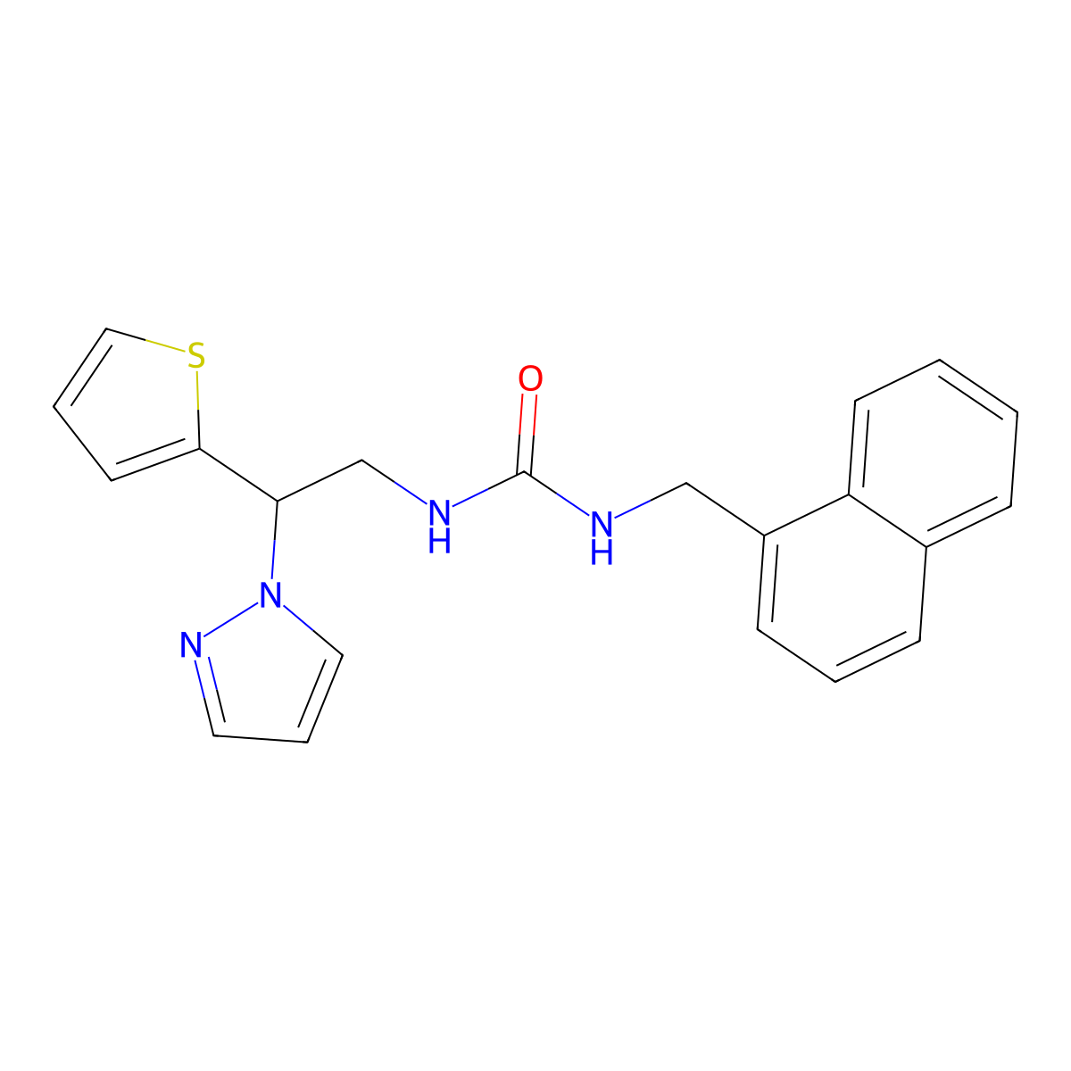 1-(2-(1H-pyrazol-1-yl)-2-(thiophen-2-yl)ethyl)-3-(naphthalen-1-ylmethyl)urea molecular structure, CAS 2034437-88-0
