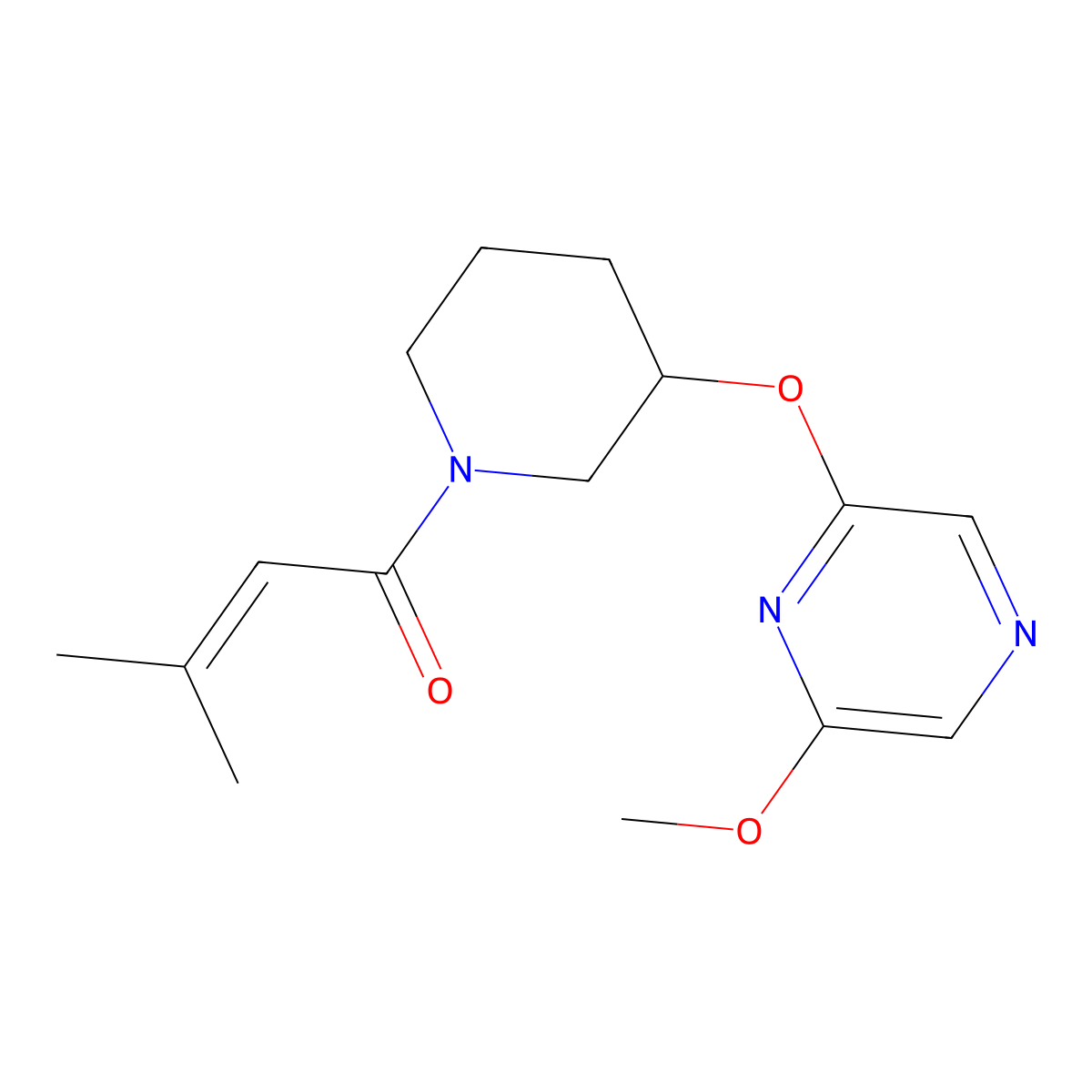 1-(3-((6-Methoxypyrazin-2-yl)oxy)piperidin-1-yl)-3-methylbut-2-en-1-one molecular structure, CAS 2034437-89-1