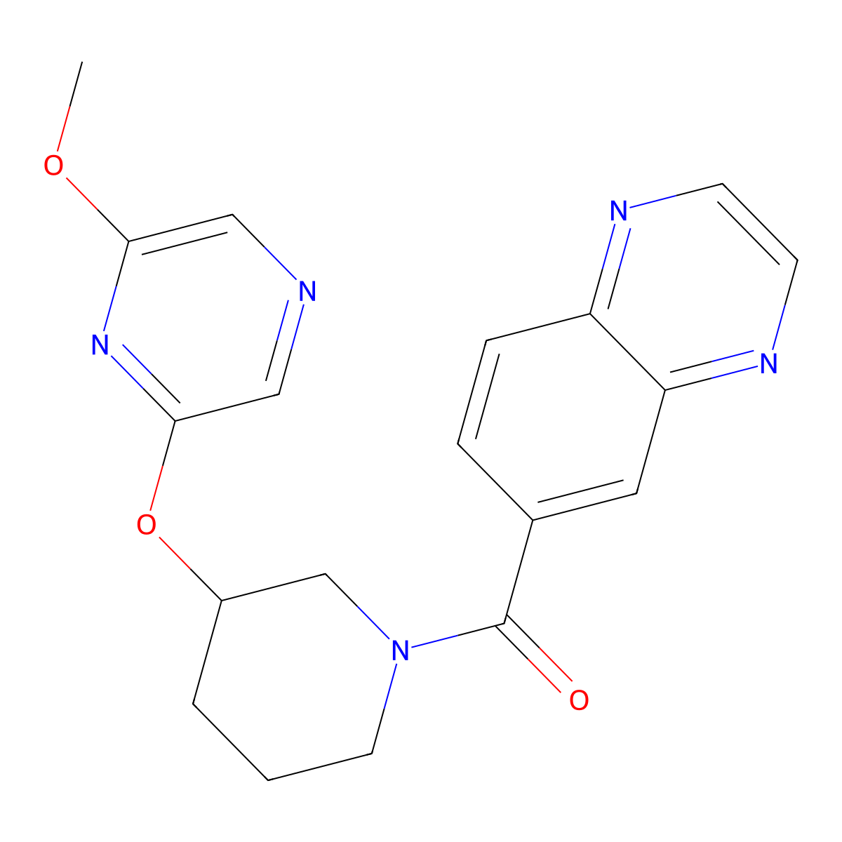 (3-((6-Methoxypyrazin-2-yl)oxy)piperidin-1-yl)(quinoxalin-6-yl)methanone molecular structure, CAS 2034437-94-8