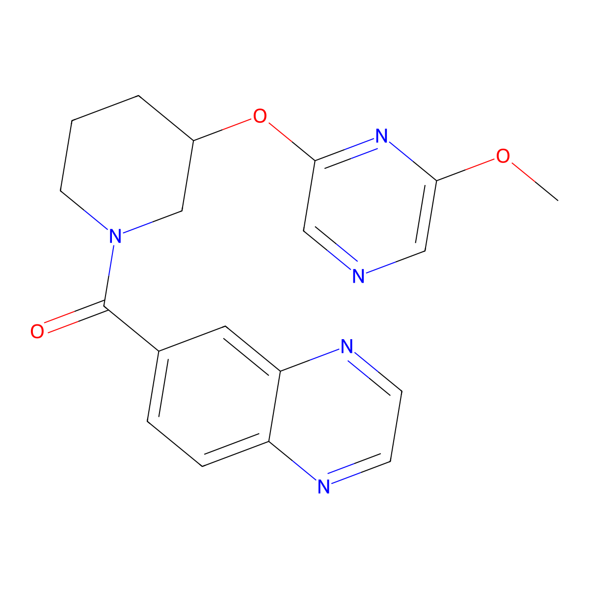 (3-((6-Methoxypyrazin-2-yl)oxy)piperidin-1-yl)(quinoxalin-6-yl)methanone molecular structure, CAS 2034437-94-8