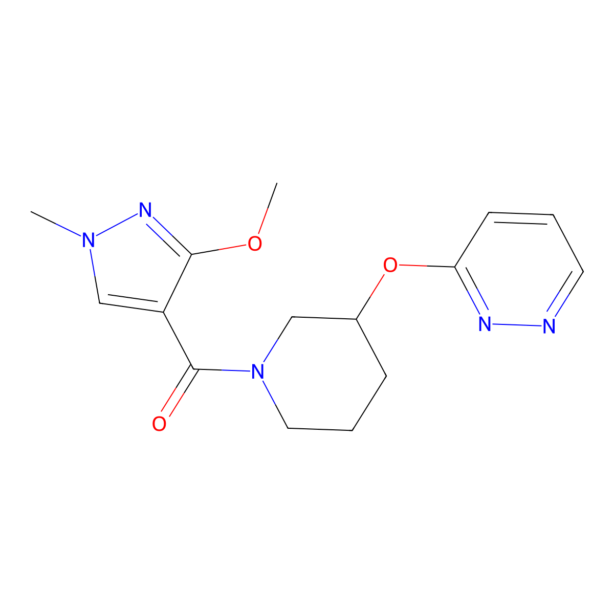 (3-methoxy-1-methyl-1H-pyrazol-4-yl)(3-(pyridazin-3-yloxy)piperidin-1-yl)methanone molecular structure, CAS 2034437-96-0