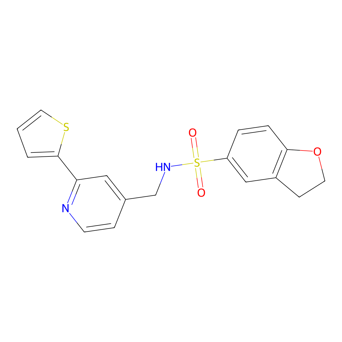 N-((2-(thiophen-2-yl)pyridin-4-yl)methyl)-2,3-dihydrobenzofuran-5-sulfonamide molecular structure, CAS 2034437-97-1