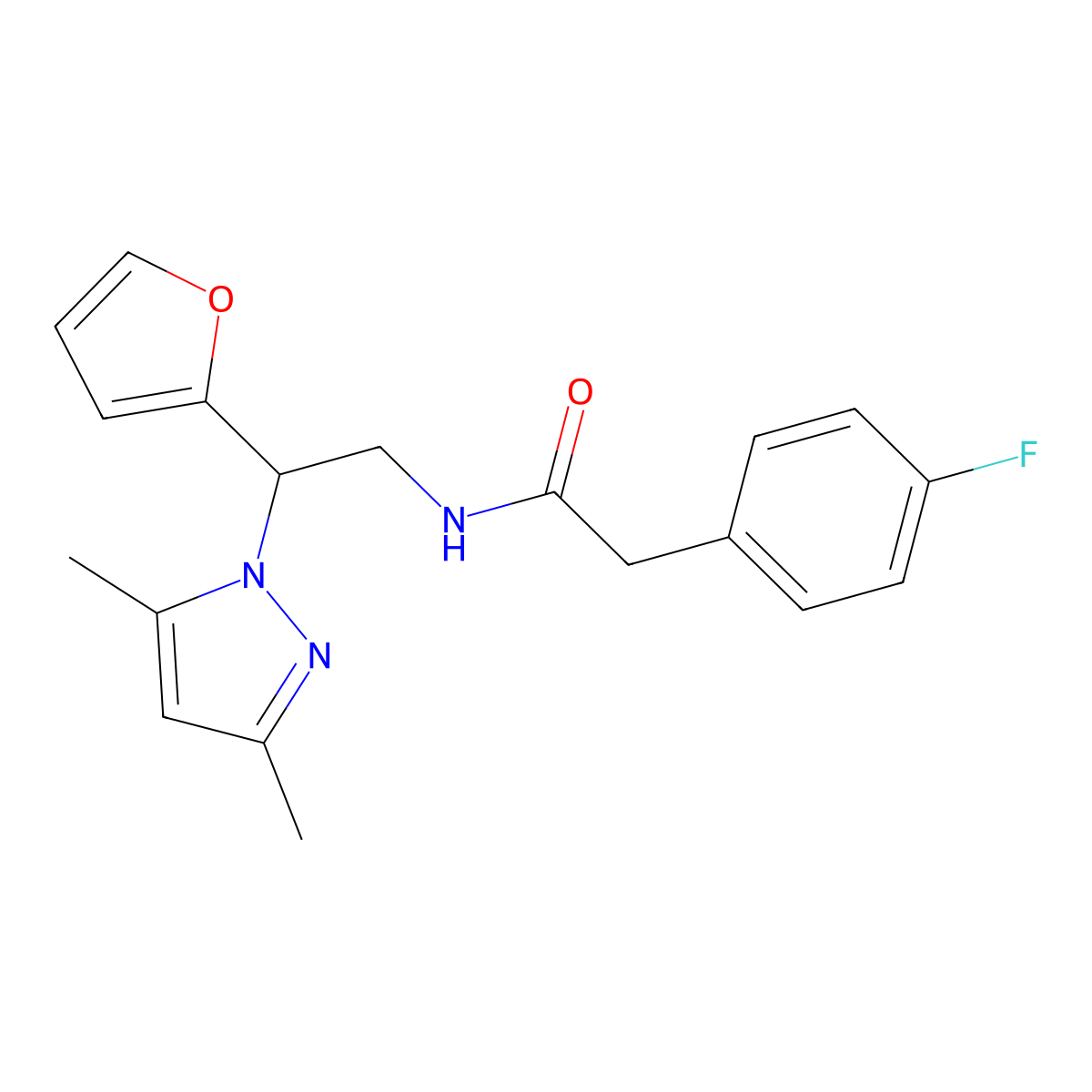 N-[2-(3,5-dimethyl-1H-pyrazol-1-yl)-2-(furan-2-yl)ethyl]-2-(4-fluorophenyl)acetamide molecular structure, CAS 2034438-00-9