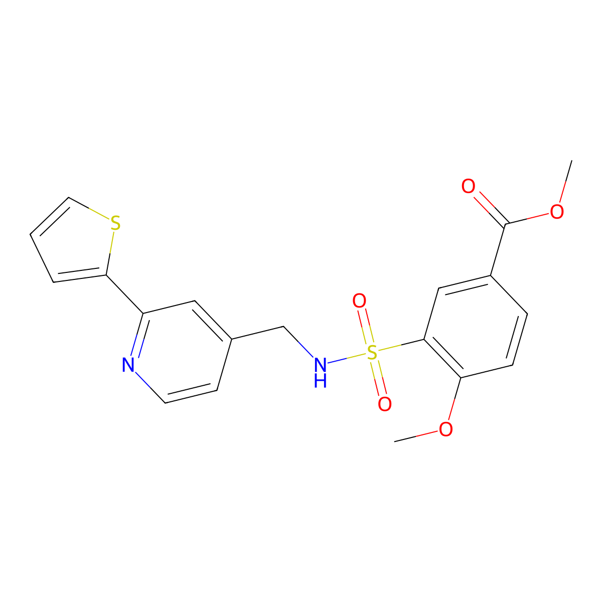 methyl 4-methoxy-3-(N-((2-(thiophen-2-yl)pyridin-4-yl)methyl)sulfamoyl)benzoate molecular structure, CAS 2034438-03-2