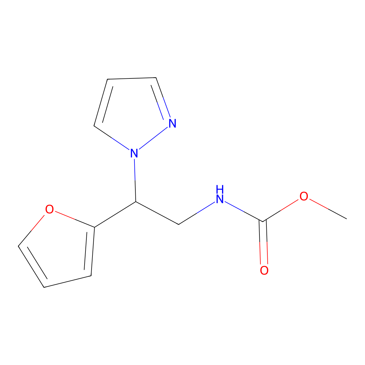 methyl (2-(furan-2-yl)-2-(1H-pyrazol-1-yl)ethyl)carbamate molecular structure, CAS 2034438-05-4