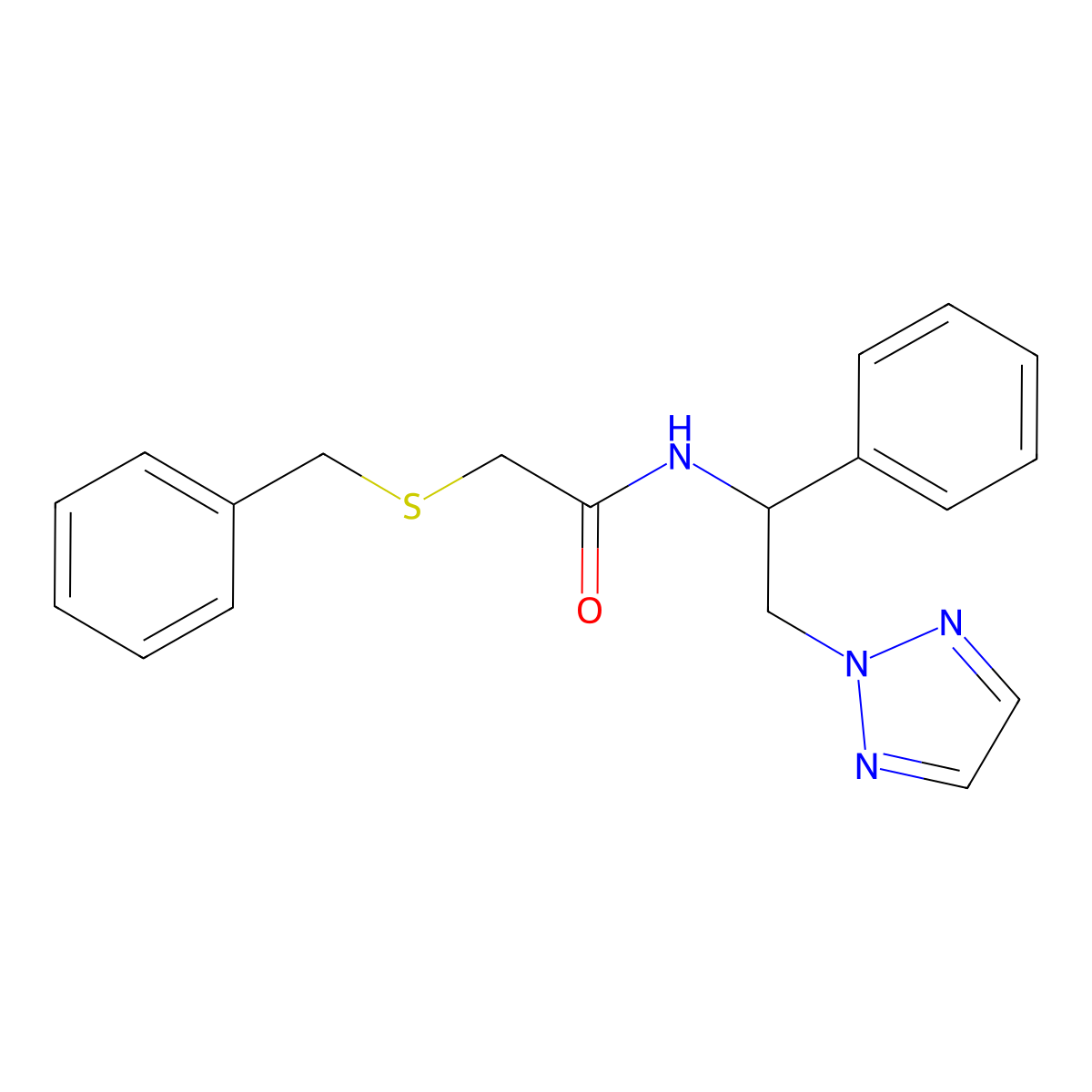 2-(benzylthio)-N-(1-phenyl-2-(2H-1,2,3-triazol-2-yl)ethyl)acetamide molecular structure, CAS 2034438-07-6