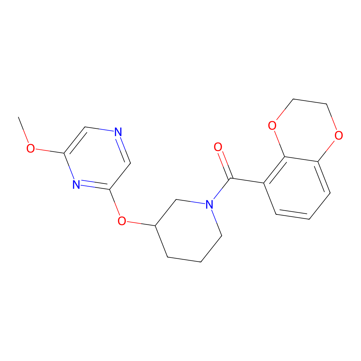 (2,3-Dihydrobenzo[b][1,4]dioxin-5-yl)(3-((6-methoxypyrazin-2-yl)oxy)piperidin-1-yl)methanone molecular structure, CAS 2034438-10-1
