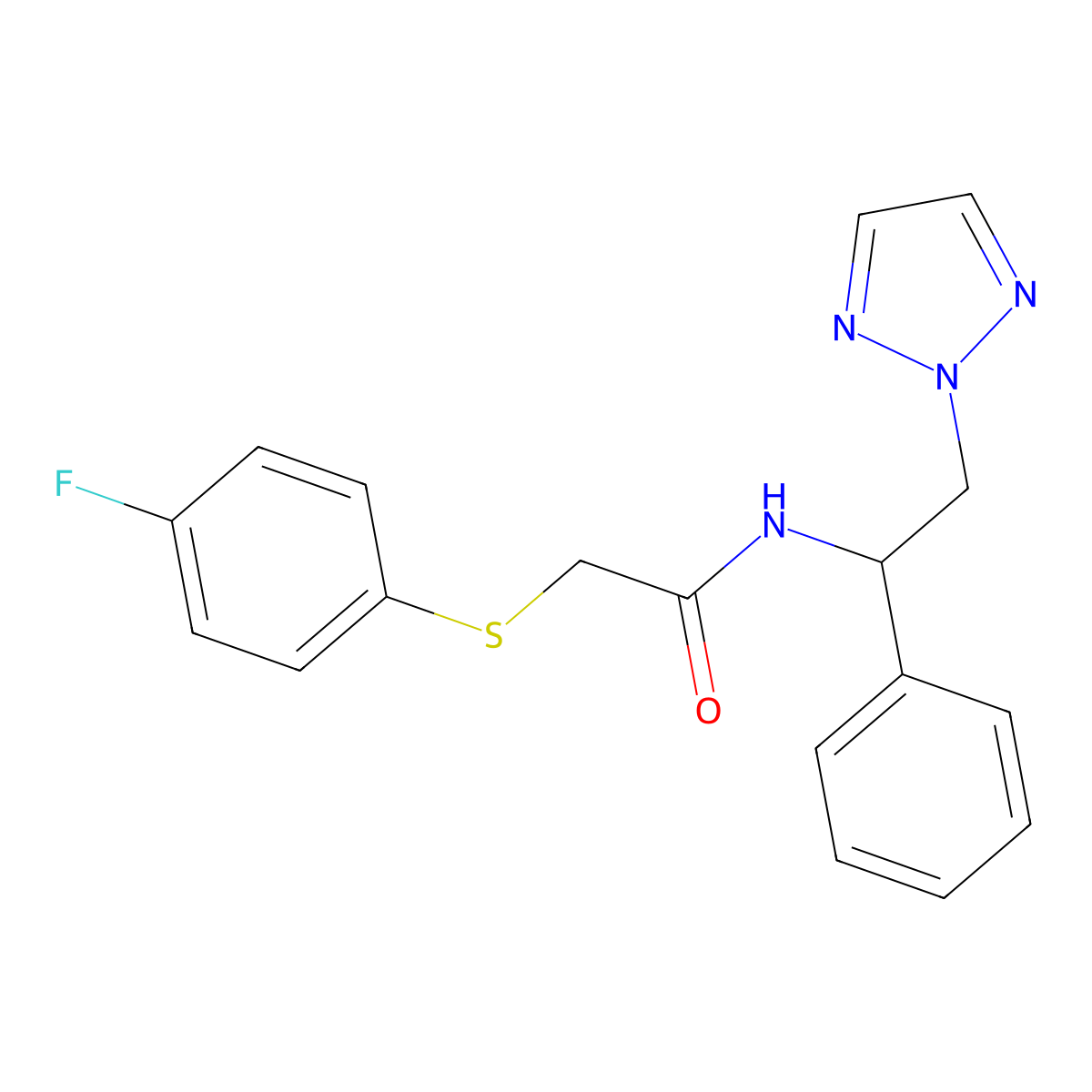 2-((4-fluorophenyl)thio)-N-(1-phenyl-2-(2H-1,2,3-triazol-2-yl)ethyl)acetamide molecular structure, CAS 2034438-12-3