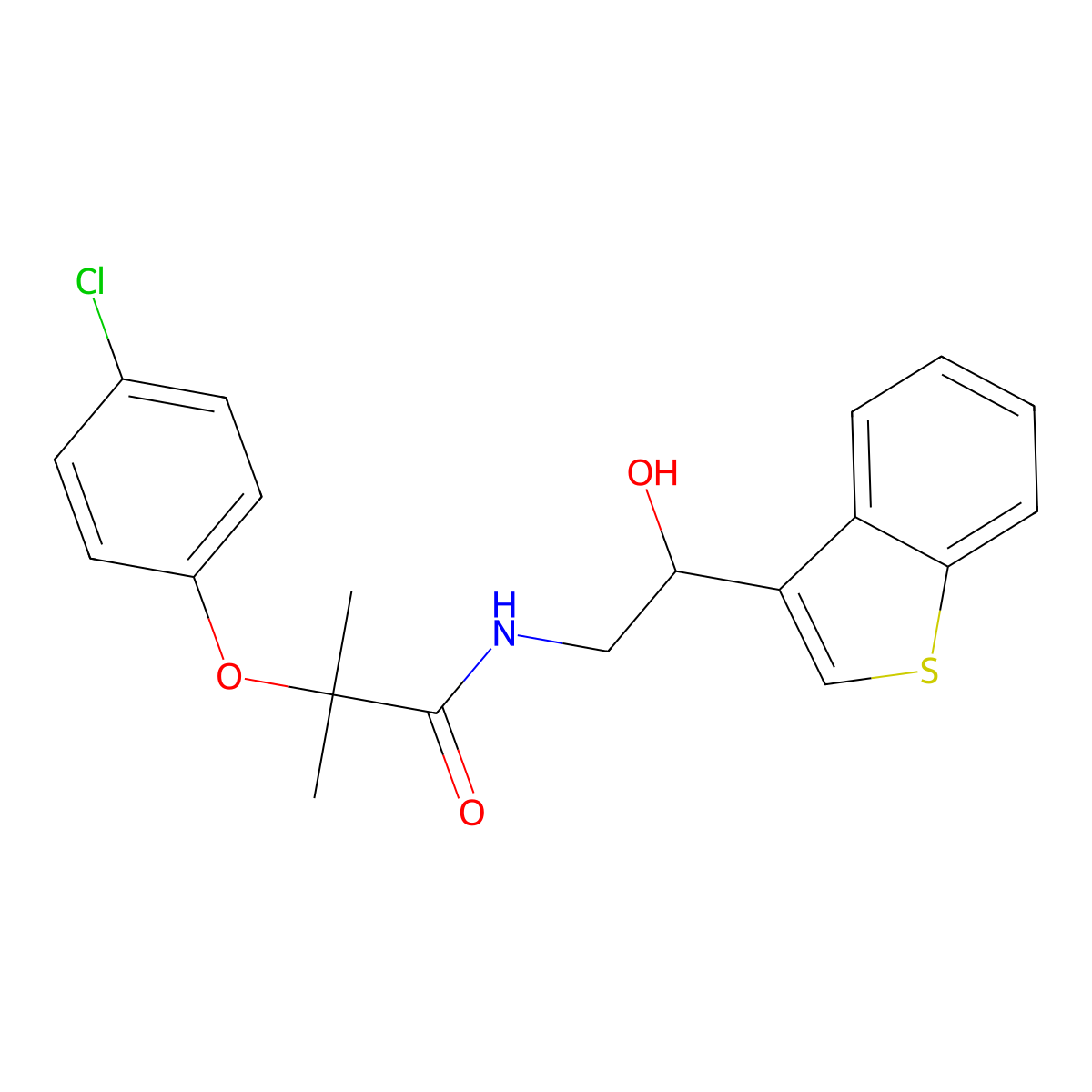 N-(2-(benzo[b]thiophen-3-yl)-2-hydroxyethyl)-2-(4-chlorophenoxy)-2-methylpropanamide molecular structure, CAS 2034438-18-9