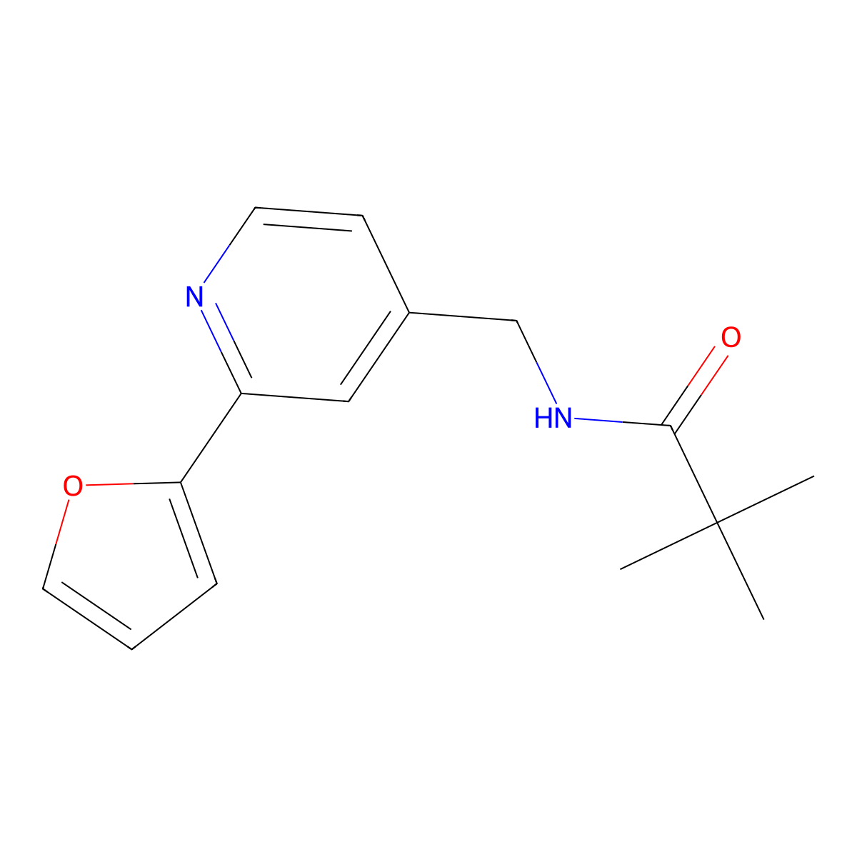 N-((2-(furan-2-yl)pyridin-4-yl)methyl)pivalamide molecular structure, CAS 2034438-20-3