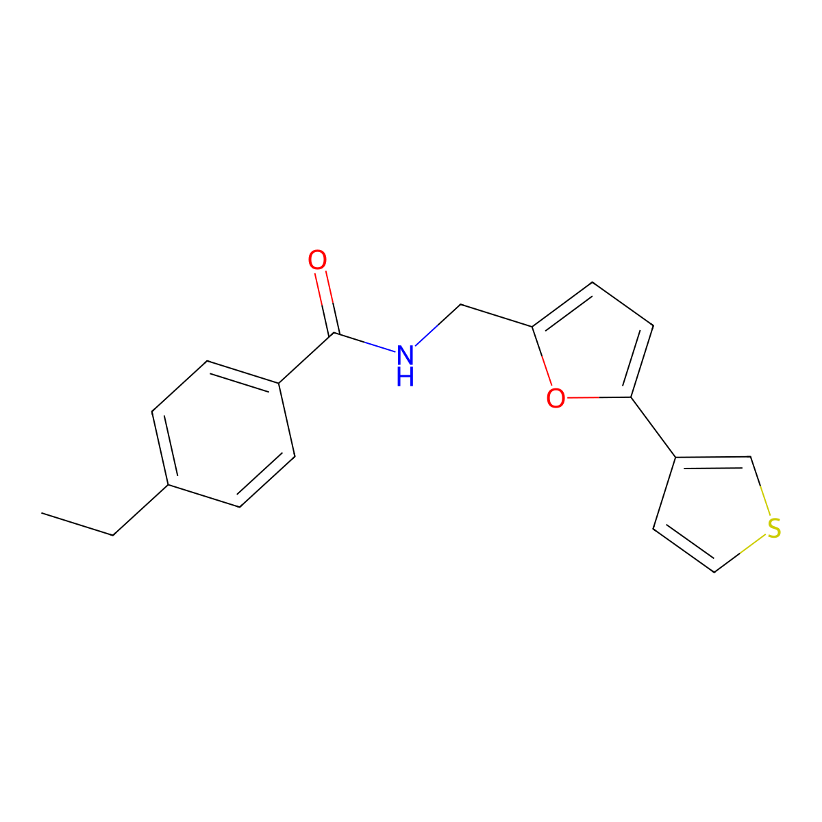 4-ethyl-N-((5-(thiophen-3-yl)furan-2-yl)methyl)benzamide molecular structure, CAS 2034438-25-8