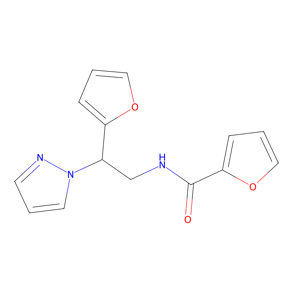 N-[2-(furan-2-yl)-2-(1H-pyrazol-1-yl)ethyl]furan-2-carboxamide molecular structure, CAS 2034438-27-0