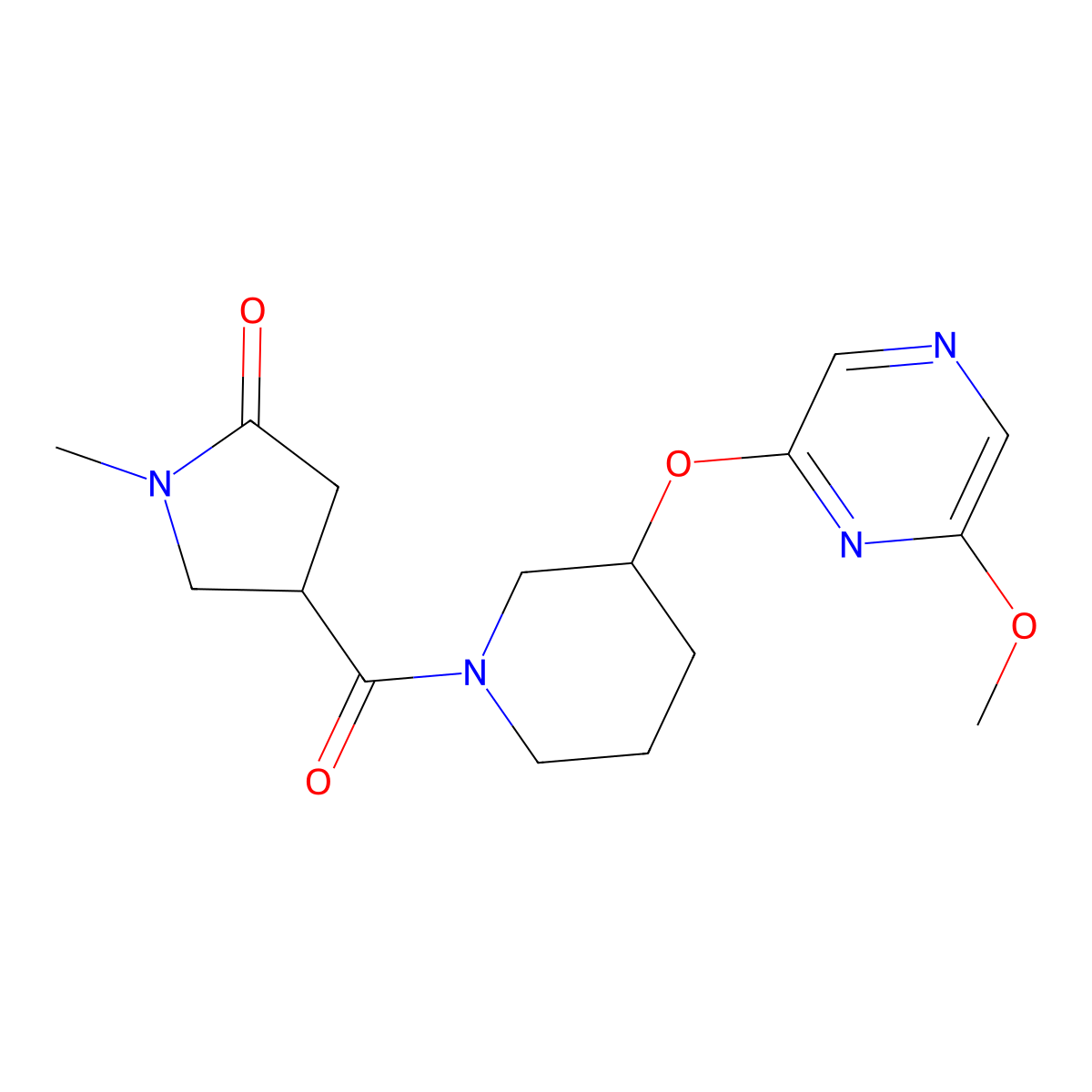 4-{3-[(6-Methoxypyrazin-2-yl)oxy]piperidine-1-carbonyl}-1-methylpyrrolidin-2-one molecular structure, CAS 2034438-36-1