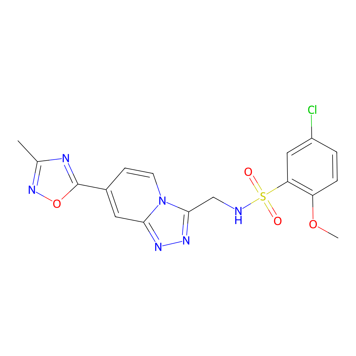 5-chloro-2-methoxy-N-((7-(3-methyl-1,2,4-oxadiazol-5-yl)-[1,2,4]triazolo[4,3-a]pyridin-3-yl)methyl)benzenesulfonamide molecular structure, CAS 2034438-46-3
