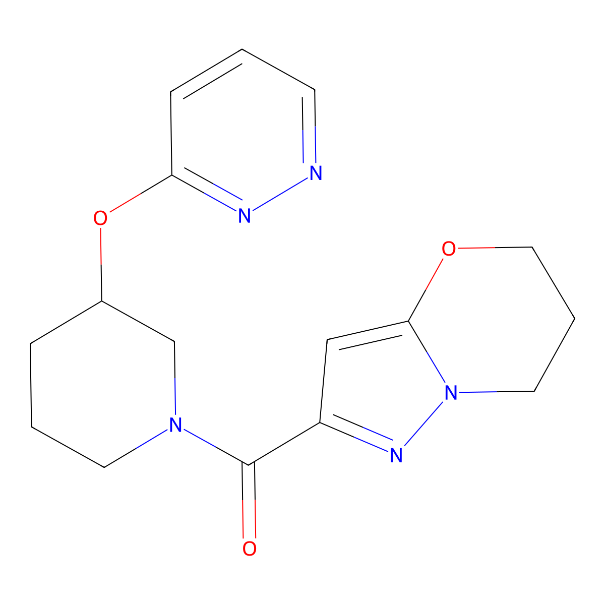 (6,7-dihydro-5H-pyrazolo[5,1-b][1,3]oxazin-2-yl)(3-(pyridazin-3-yloxy)piperidin-1-yl)methanone molecular structure, CAS 2034438-48-5
