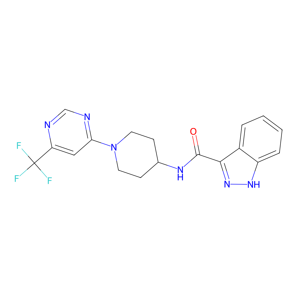 N-{1-[6-(trifluoromethyl)pyrimidin-4-yl]piperidin-4-yl}-1H-indazole-3-carboxamide molecular structure, CAS 2034438-52-1