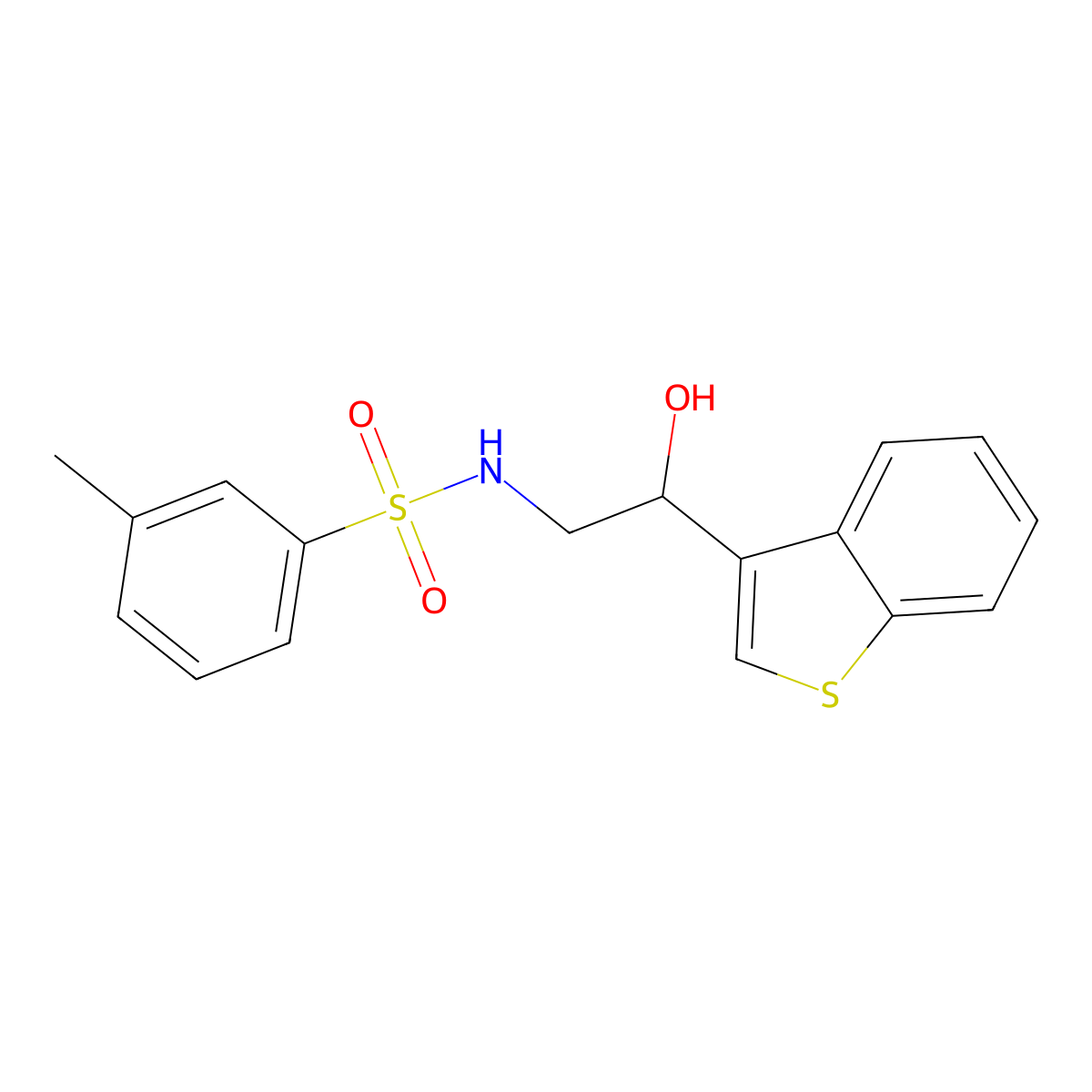 N-(2-(benzo[b]thiophen-3-yl)-2-hydroxyethyl)-3-methylbenzenesulfonamide molecular structure, CAS 2034438-64-5