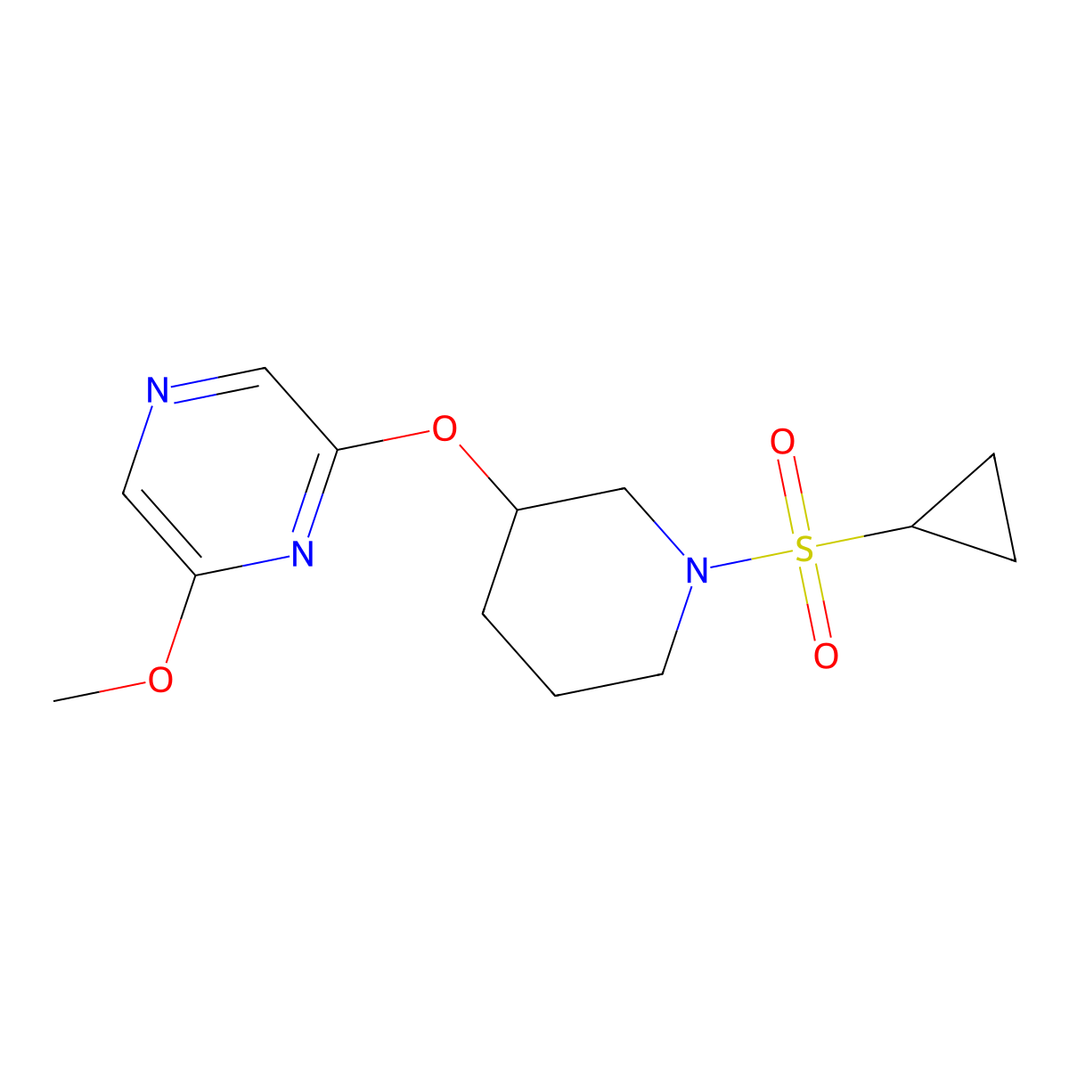 2-((1-(Cyclopropylsulfonyl)piperidin-3-yl)oxy)-6-methoxypyrazine molecular structure, CAS 2034438-66-7